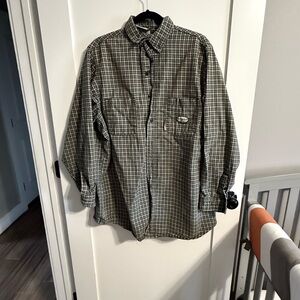 Casual Olive Checkered Button-Down Shirt